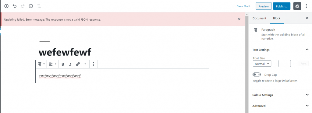 Updating failed. Error message: The response is not a valid JSON response.